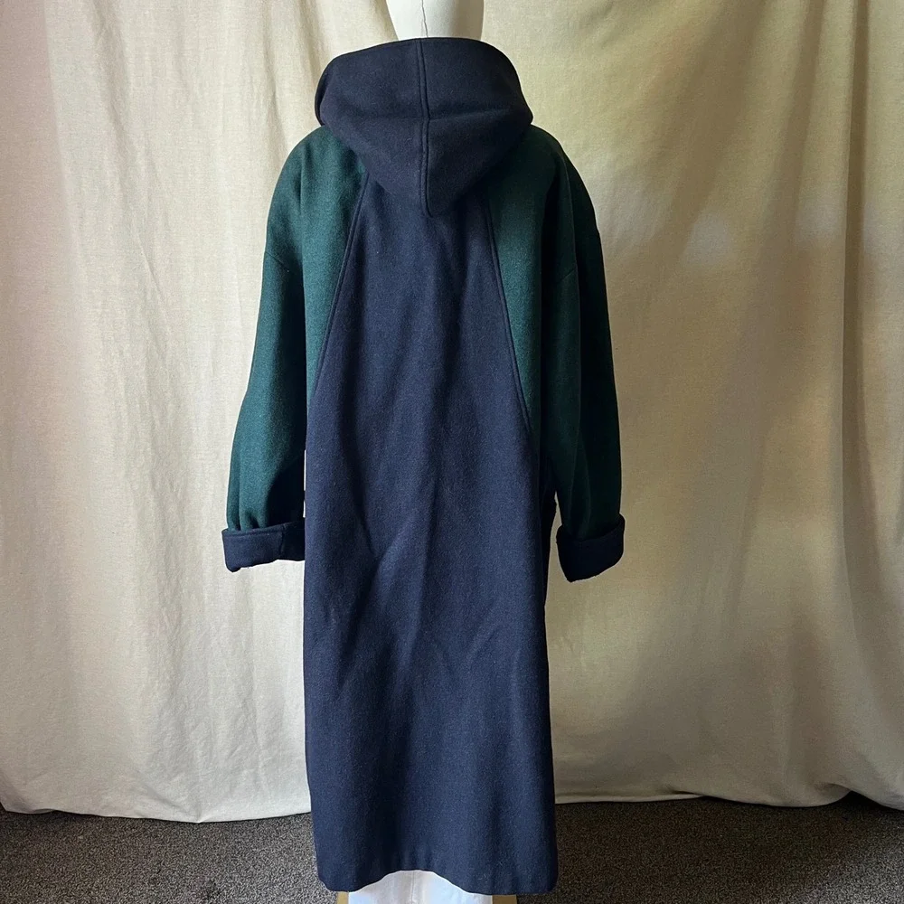 Braetan Color Block Hooded Wool Coat Womens 3X‎ 20W Green Navy Maxi Coat